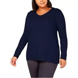 Karen Scott V Neck Textured Tunic Sweater-1X